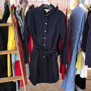 Free Assembly Navy Button-Up Shirt Dress Mini Length with Tie Waist Sz Small